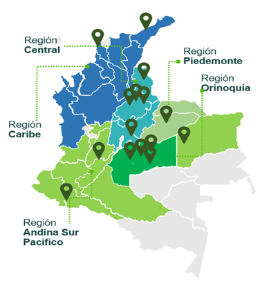 Mapa de regiones de Ecopetrol